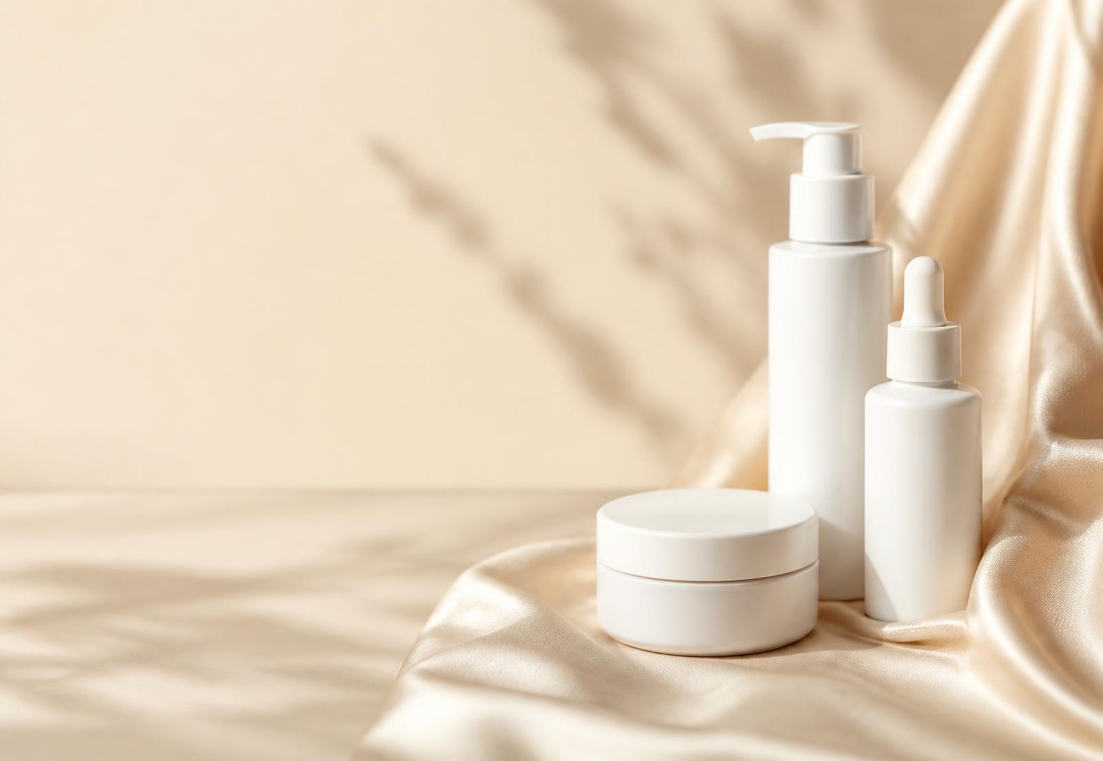 Kalodia beauty and skincare products styled on soft silk